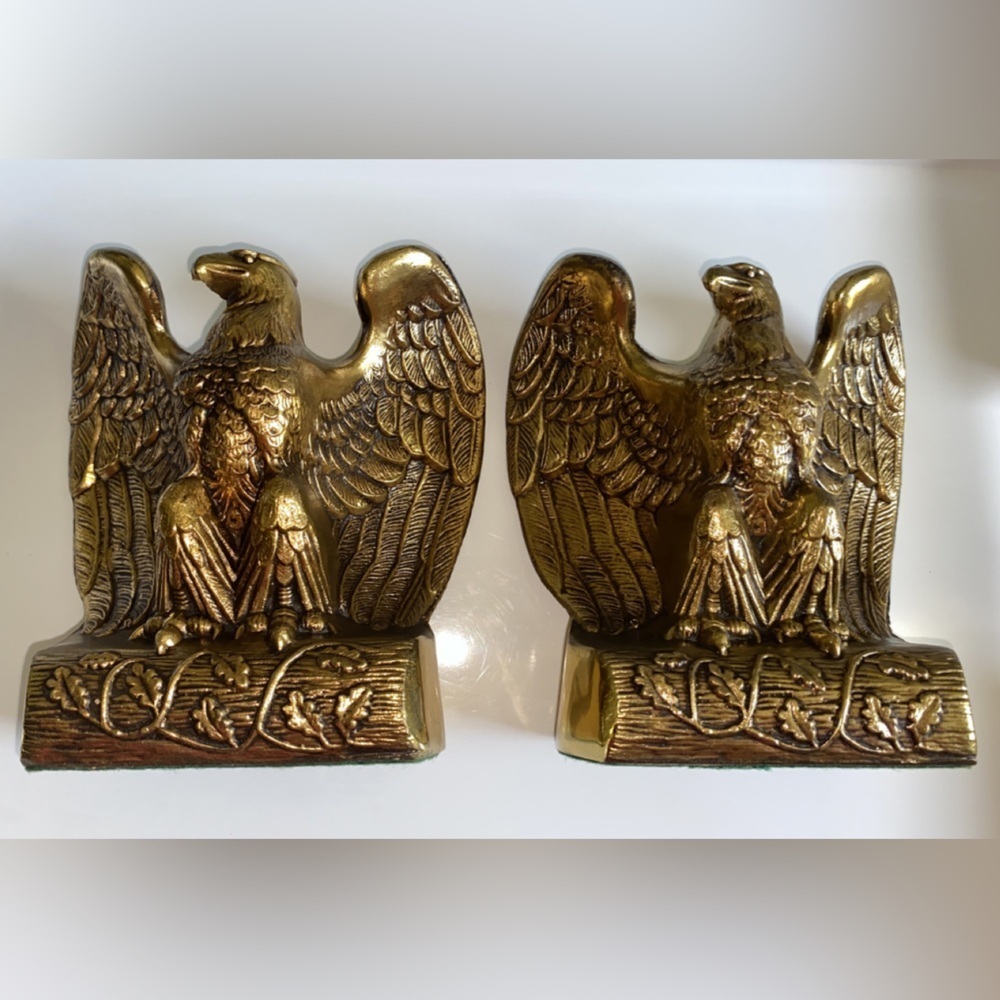 Vintage American Eagle Patriotic Brass Bookends Beautiful Detail Heavy Duty